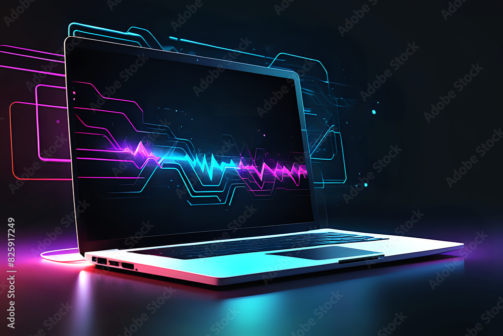 Aufkleber abstract laptop technology. wireless data network and connection technology concept. high-speed, fut