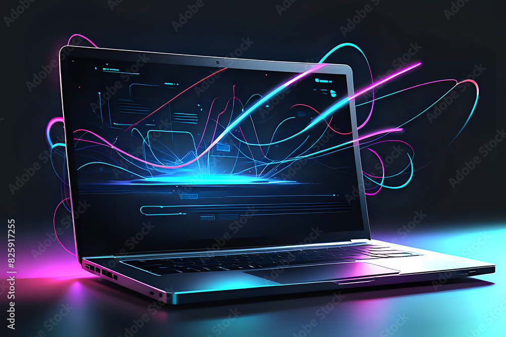 Poster abstrac laptop technology. wireless data network and connection technology concept. high-speed, futu