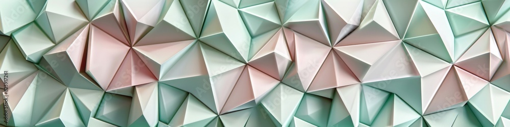 Poster a 3d icon of a pastel polygon mosaic, featuring an array of light green and soft pink triangles, ai 