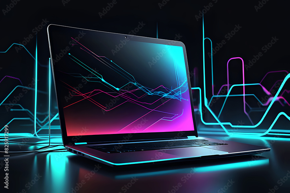 Poster abstrac laptop technology. wireless data network and connection technology concept. high-speed, futu