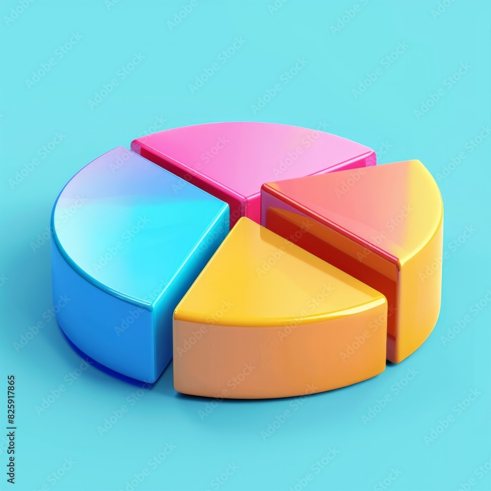 Poster data visualization app icon design a 3d pie chart with segments popping out. use a spectrum of color