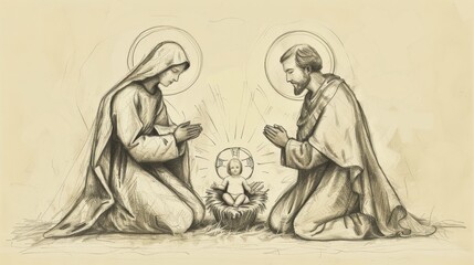 The Nativity Scene: A Beautiful Biblical Illustration of Baby Jesus with Mary and Joseph