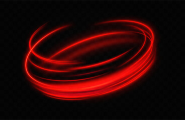 Red neon ring. Luminous circle. Glow effect. Round light frame. abstract light lines of motion and speed.Abstract light lines of motion and speed.	