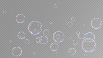 Realistic soap bubbles.Flying bubbles on a transparent background.