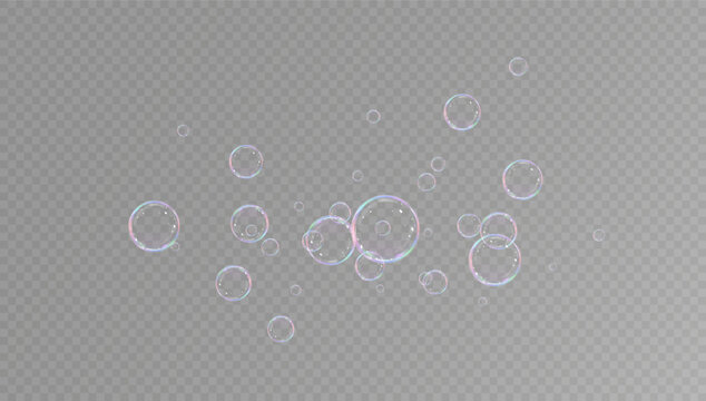 Realistic soap bubbles.Flying bubbles on a transparent background.