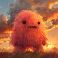 Sunset Fluff Monster An orange and pink shaded monster, soft as the clouds at sunset, AI Generative