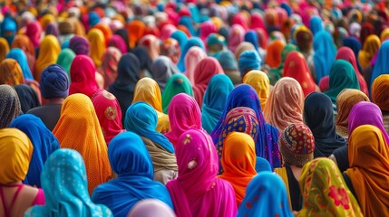 Fototapeta premium A large crowd of people wearing colorful clothing 