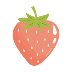 Cute strawberry with leaf. Vector illustration isolated on white background.