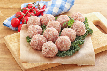 Raw pork meatball for cooking