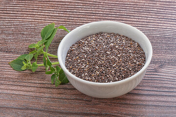Dietary chia seeds in the bowl