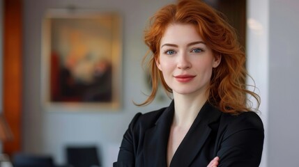Portrait of confident businesswoman looking at camera in office, personal business image photo, business, office, working day, 4k HD wallpaper, background, generated by AI. 