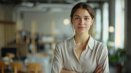 Portrait of confident businesswoman looking at camera in office, personal business image photo, business, office, working day, 4k HD wallpaper, background, generated by AI. 