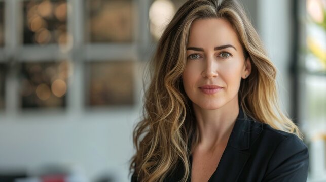 Portrait of confident businesswoman looking at camera in office, personal business image photo, business, office, working day, 4k HD wallpaper, background, generated by AI. 