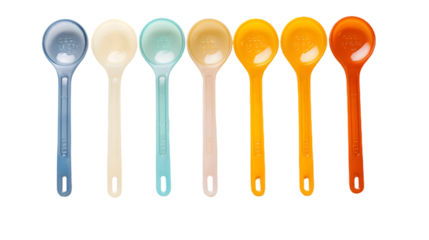 A set of plastic measuring spoons isolated on transparent background.