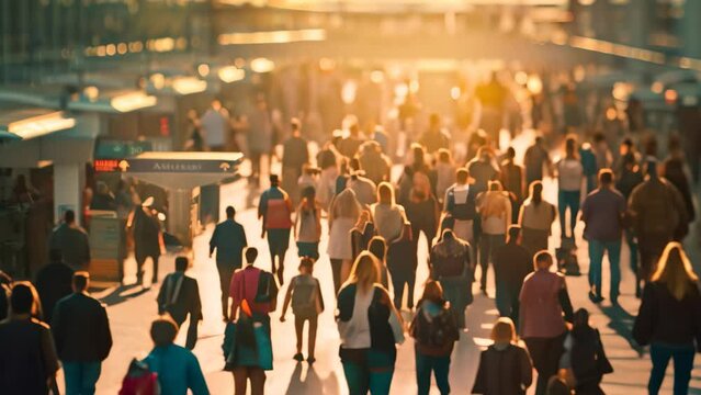 A large group of people walking down a bustling city street, A crowded airport terminal filled with travelers hauling luggage and looking for their gates