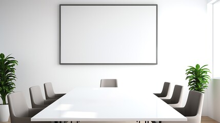 Elegant Conference Area with Frame Mockup, Sleek Design and White Interiors, 3D Render