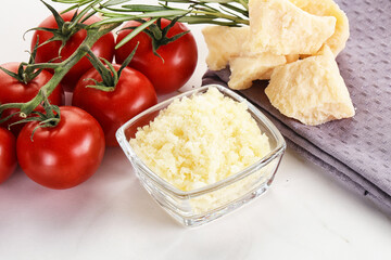 Shredded Italian hard parmesan cheese