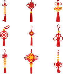 chinese lucky knot set cartoon. symbol new, element ornament, lunar cloud chinese lucky knot sign. isolated symbol vector illustration