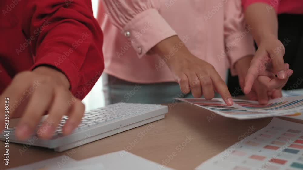 Aufkleber hand closeup of designer team brainstorming and choosing color for graphic design working or client 