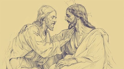 Obraz premium Biblical Illustration of Jesus Providing Comfort, Emphasizing His Healing Presence