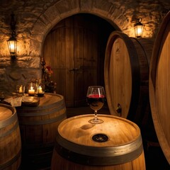 wine barrels in cellar