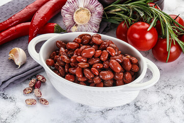 Red canned beans in the bowl