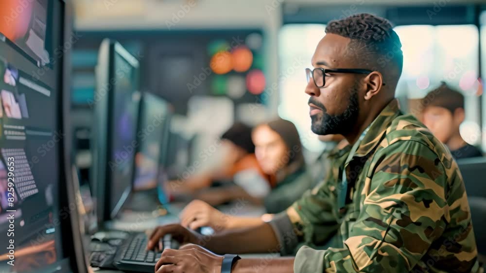 Poster a man sitting in front of a computer monitor explaining cybersecurity concepts to students, a cybers