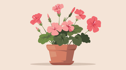 Geranium houseplant in flower pot Cartoon Vector style