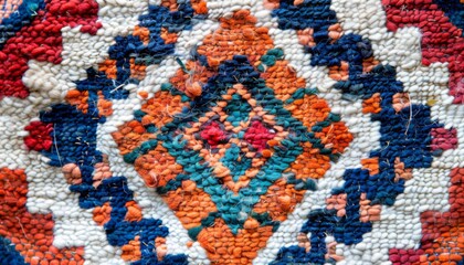 Traditional wool Turkish rug. Close up textures background and patterns in color from woven carpets