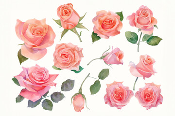 Fototapeta premium Watercolor Rose Collection Clipart