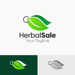 Illustration Vector Graphic Logo of Herbal Sale. Merging Concepts of a Tag Sale Coupon and eco, leaf or nature Shape. Good for business, startup, company logo