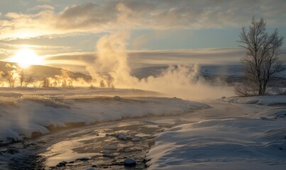Fototapeta premium Mystical Landscape Enveloped in Morning Steam
