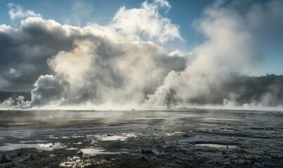 Mystical Landscape Enveloped in Morning Steam

