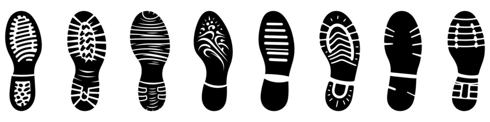 Footprints human shoes icon. Set of footprint silhouettes. Human footsteps icon. Vector illustration