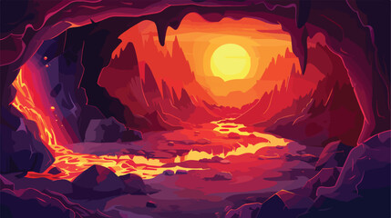 Hell background with lava in cave. Fantasy landscape