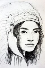 hand drawn sketch drawing girl	