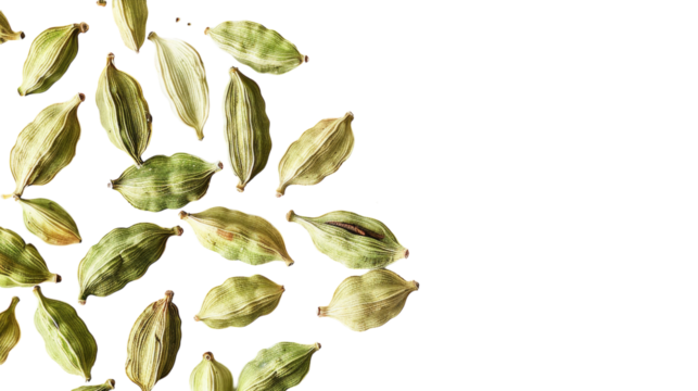 A collection of vibrant green leaves placed on a plain white background, emphasizing the contrast between the two elements