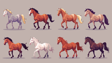 Horse poses. Wild horses walking or gallop running po