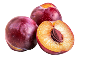 A pair of ripe plums resting together in close proximity