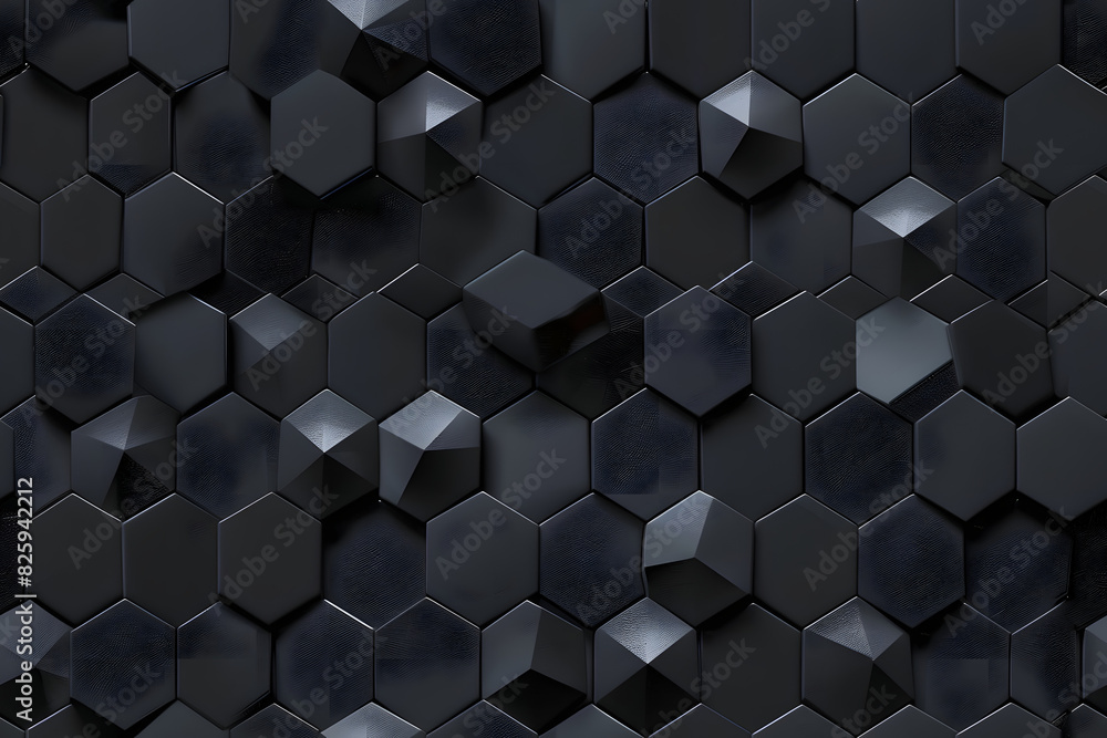 Poster futuristic, semigloss mosaic tiles arranged in the shape of a wall. hexagonal, 3d, bricks stacked to