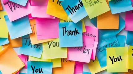 Diverse 'Thank You' post-it notes mosaic with vibrant colors