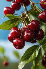 Glossy Red Cherries on Branch - Summer’s Sweet Bounty