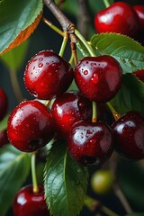 Glossy Red Cherries on Branch - Summer’s Sweet Bounty