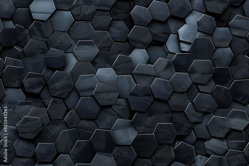Poster futuristic, semigloss mosaic tiles arranged in the shape of a wall. hexagonal, 3d, bricks stacked to