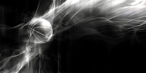 A black and white background with an abstract design of a basketball.