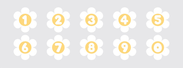 Vector illustration of cute flower-shaped numbers for kids, from zero to nine.	