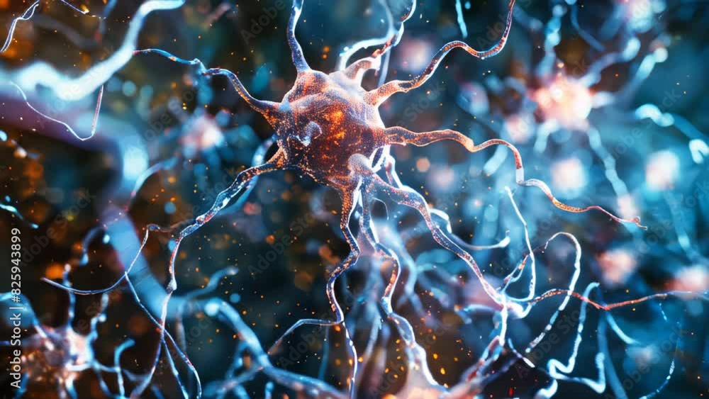 Poster a macro image of neurons brain cells against a dark background