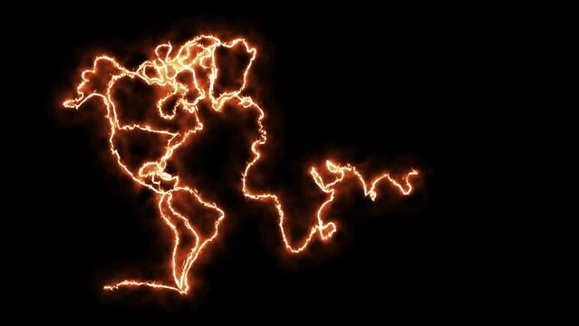Self drawing animation one continuous line draw, logo,world map,Blazing  flame, energy, fire
