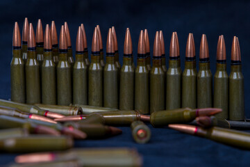 cartridges with ammunition on black background