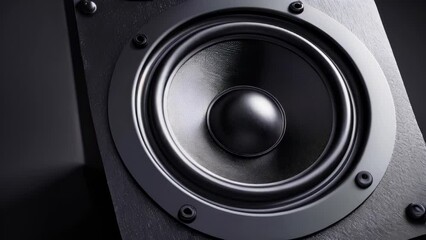 A black subwoofer speaker on a black background